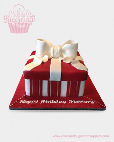 Red White Bow Parcel Birthday Cake