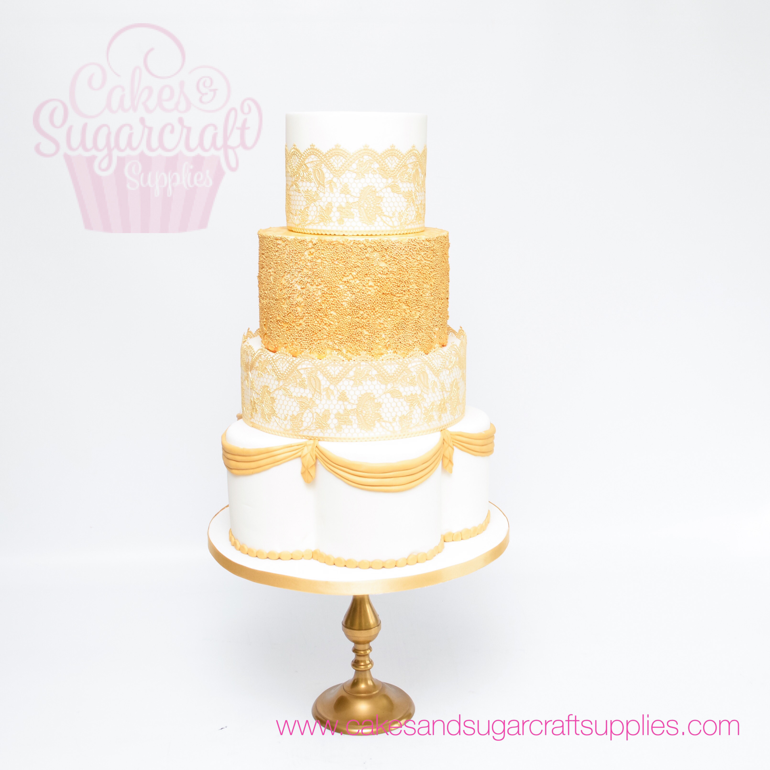 gold cake lace wedding cake